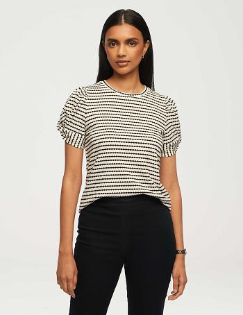 Anne Klein Arabesque Jacquard Twisted Puff Sleeve Top Toppe Hvide Sort | MDKFT44451
