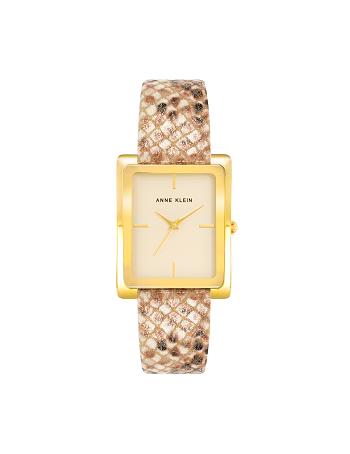 Anne Klein Case Læder Band Watch Rektangulær Guld Hvide Brune | DKZPD31110