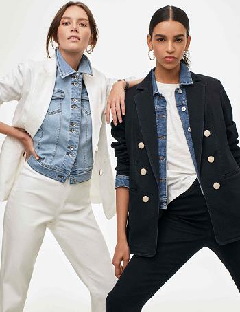 Anne Klein Denim Faux Double Breasted Blazere Blå Hvide | DKJBT14700