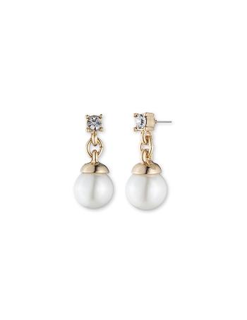 Anne Klein Gold-Tone Blanc Faux Pearl With Crystal Accent Earring Guld | DKZPD68456