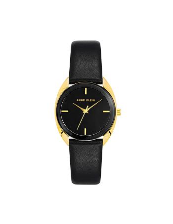 Anne Klein Modern Páskové Watch Læder Guld Sort | DKZDE45307