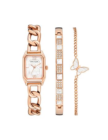 Anne Klein Octagonal Chain Bracelet Watch and Bracelet Sæt Lyserød Guld | DKQAV56863
