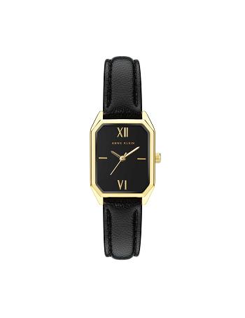 Anne Klein Octagonal Shaped Læder Páskové Watch Rektangulær Sort Guld | FDKHY67731