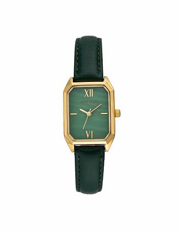 Anne Klein Octagonal Shaped Páskové Watch Læder Grøn Guld | DKQCS58897