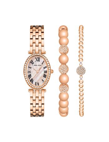 Anne Klein Oval Watch and Bracelet with Premium Crystals Sæt Lyserød Guld | XDKGW51368