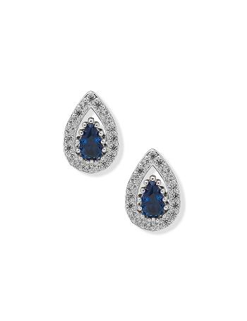 Anne Klein Pear Stone Halo Button Sapphire Gennemborede øreringe Blå Sølv | YDKGT98569