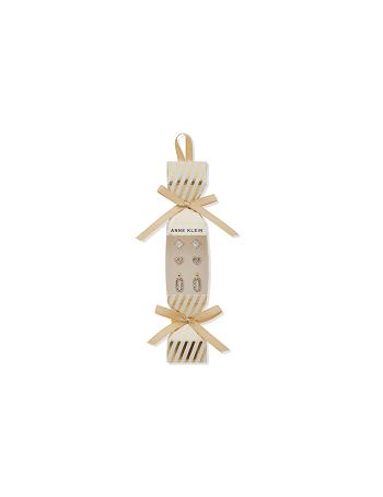 Anne Klein Stud Heart and Link Drop Pierced Earring Trio in Gift Box Smykkesæt Guld | MDKFT75749