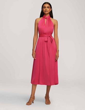Anne Klein Twist Neck Halter Midi Kjole Lyserød | QDKUV29956