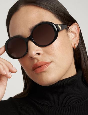 Anne Klein Vintage Sunglasses Rund Sort | FDKUI85779