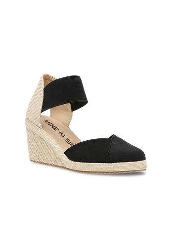 Anne Klein Zoey Round Tå Espadrillos Wedges Sandaler Sort | EDKHC84100